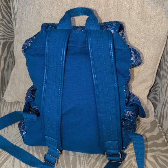 Betsyville Blue Sequin Backpack With Black Leather Trim And Silver Hardware main image 12